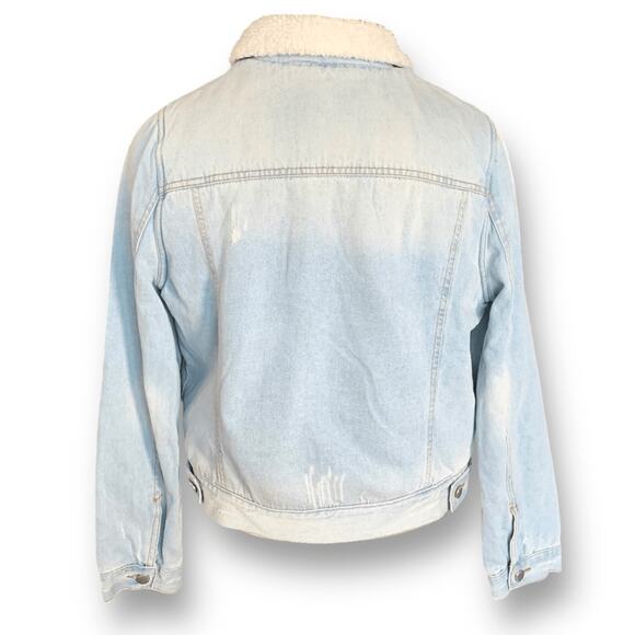 Ashley Vintage Charm Light Wash Sherpa Collar Denim Trucker Jacket Women’s XL - Picture 7 of 13